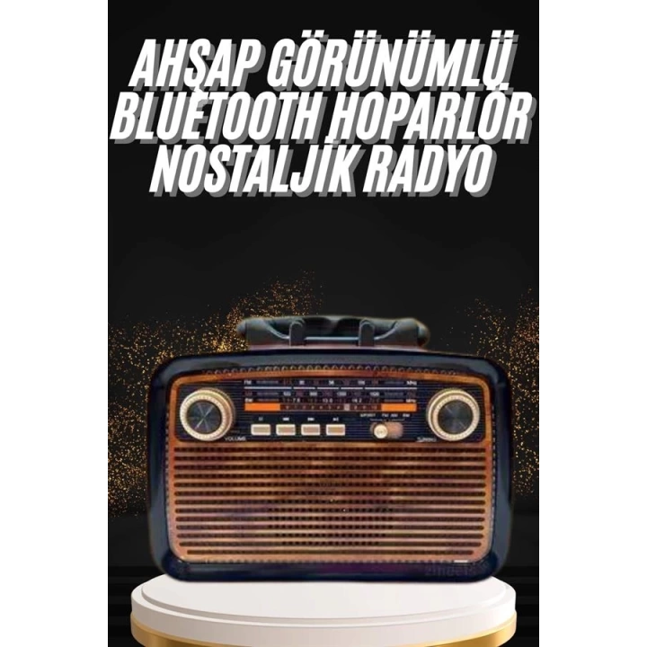 Nostaljik Görünümlü Ahşap Radyo TF SD USB Girişli Led Fener Işıklı