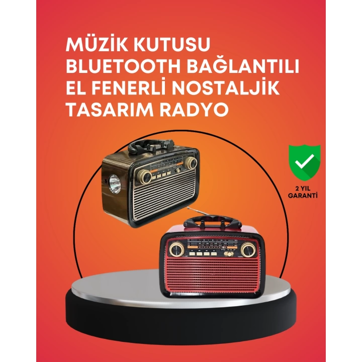 Nostaljik Radyo Görünümlü Bluetooth Hoparlör – FM/AM Yayın, Kablosuz Bağlantı, Şarj Edilebilir