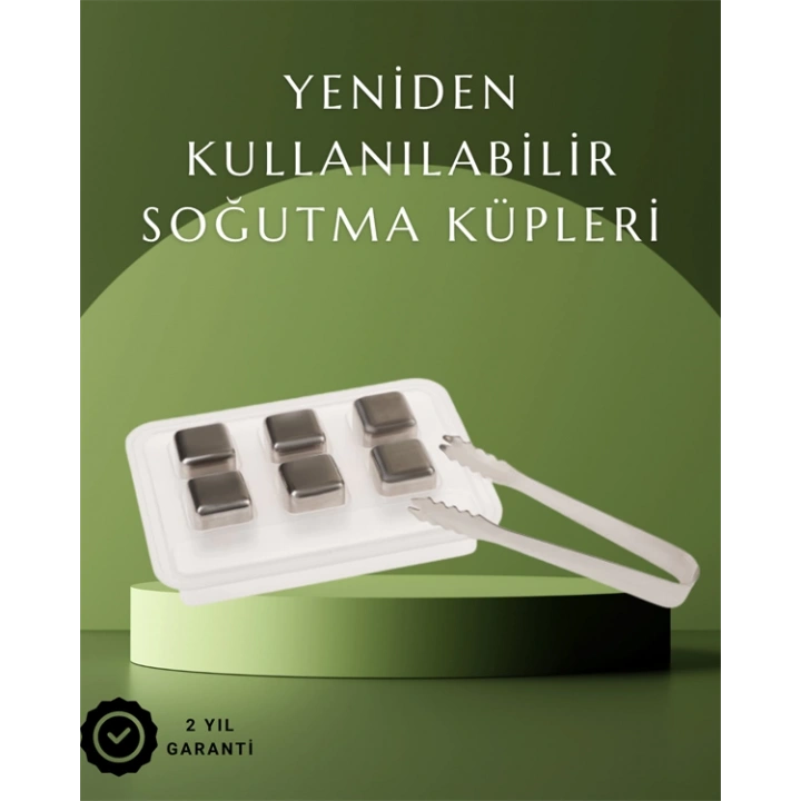 Paslanmaz Çelikten Üretilmiş Metal Buz Küpü Seti ve Buz Klipsi