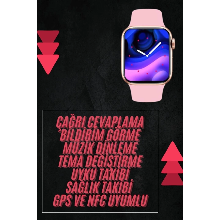 Pembe Akıllı Saat 49mm iOS & Android Uyumlu Arama Özellikli
