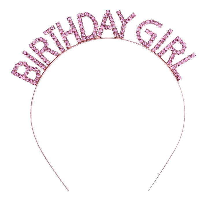 Pembe Renk Kristal Taşlı Parlak Birthday Girl Yazılı Taç 16x17 Cm