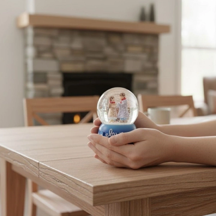 Pilli Işıklı Müzikli Kar Küresi–El Ele Sevgili Figürlü Eğlenceli Masaüstü Biblo, LED Aydınlatmalı Dekoratif Hediyelik Kar Küresi
