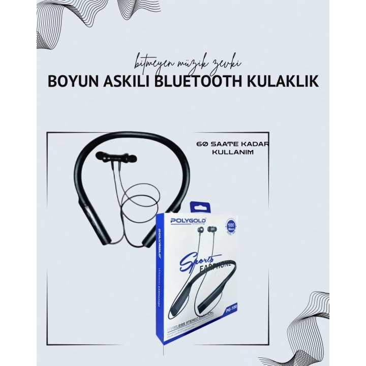 Polygold PG-100 Boyun Askılı Kablosuz Kulaklık – 200 Saat Bekleme Süresi, Stereo Ses, Mikrofonlu