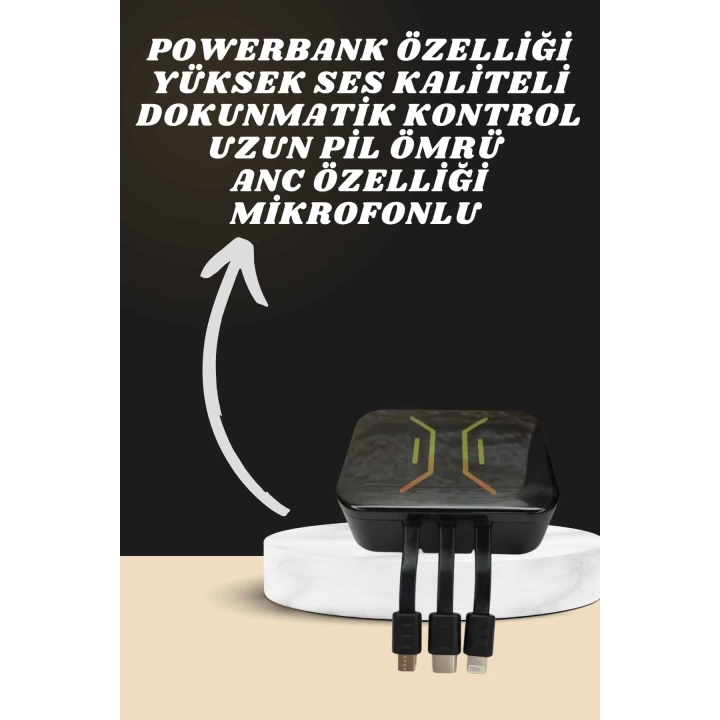 Powerbank Kulaklık ve 7 Kordonlu Akıllı Saat Çoklu Şarj Girişi Bluetooth Bağlantılı