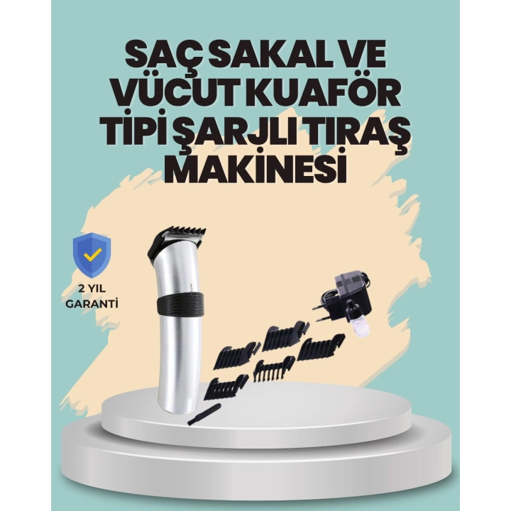 Profesyonel Erkek Tıraş Makinesi – Kablosuz, Paslanmaz Bıçaklı ve Tam Aksesuar