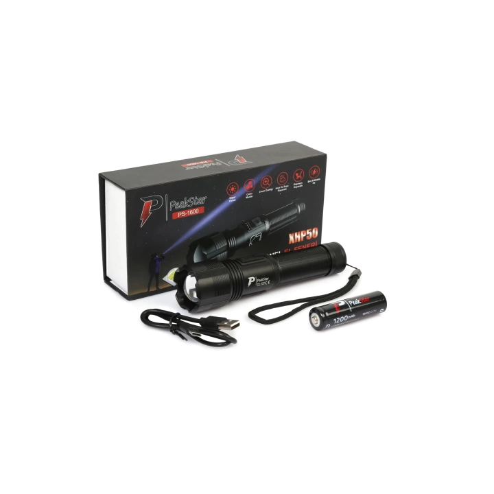 Ps-1600 Süper Parlak Led Zoomlu 5 Mod Su Geçirmez Profesyonel Kamp Bekçi Avcı Feneri