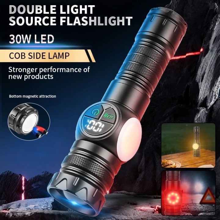 Ps-8745 Profesyonel Zoomlu 30w  Powerbank Mıknatıslı Avcı Kamp Tamirci Feneri