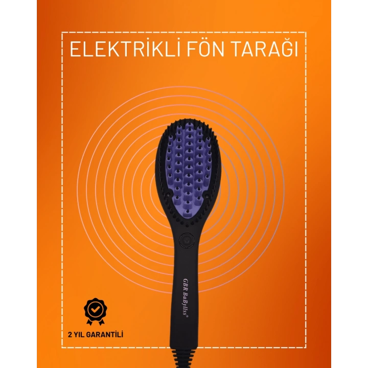 PTC Seramik Isı Ayarlı Saç Düzleştirme Fırçası – Siyah