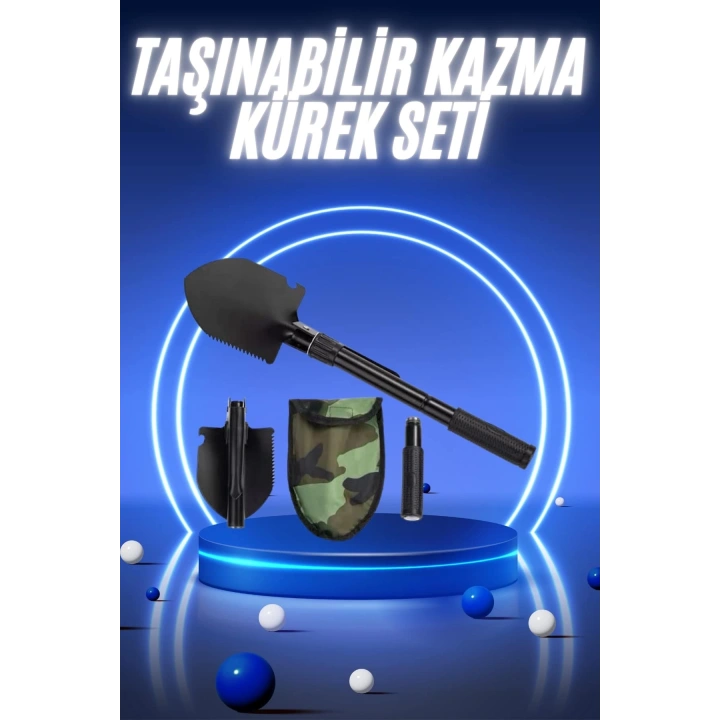 Pusulalı Katlanabilir Kazma Kürek Kamp Seti Kamp Küreği Portatif Çantalı