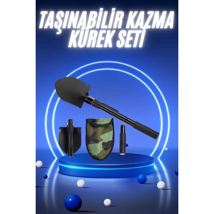 Pusulalı Katlanabilir Kazma Kürek Kamp Seti Kamp Küreği Portatif Çantalı