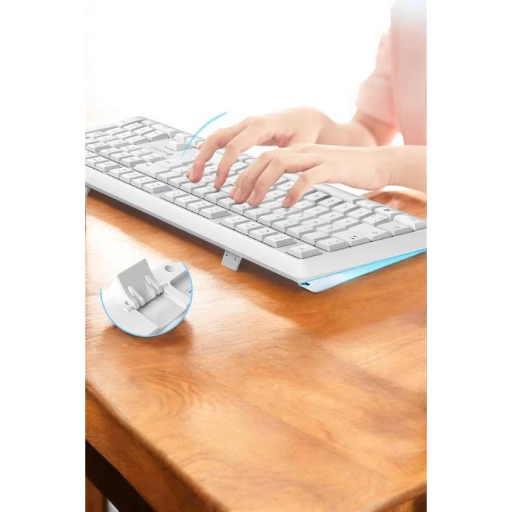 Q Klavye Beyaz Klavye Ve Mouse Seti Kablosuz USB Girişli