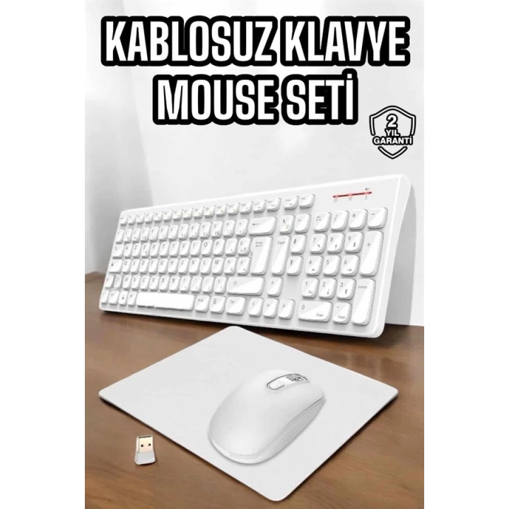 Q Klavye Beyaz Klavye Ve Mouse Seti Kablosuz USB Girişli