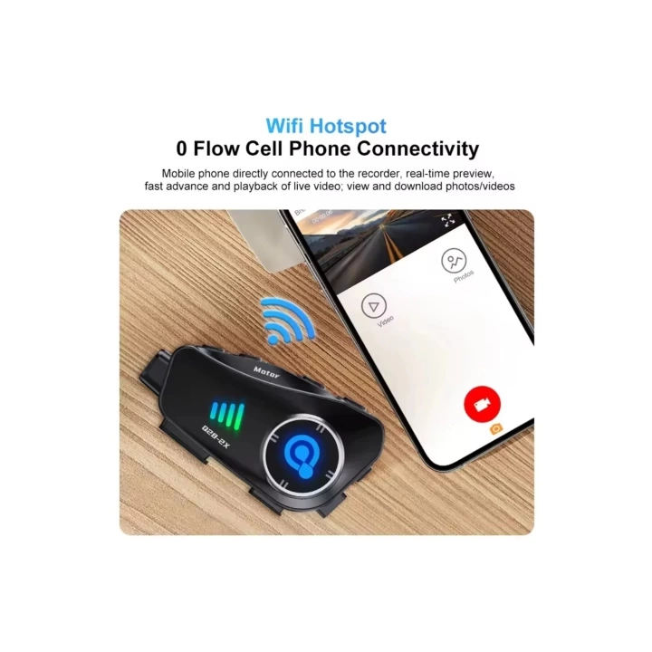 Q28 2x 2 Eşleşmeli Motosiklet Kask Bluetooth Kulaklık 1080p Kamera Su Geçirmez Intercom