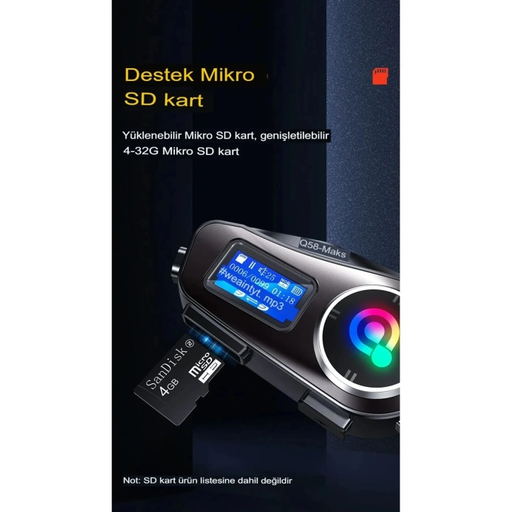 Q58-max Radyolu 2 Kişi Bağlantılı Bluetooth Kask Kulaklık Ekranlı Fenerli Müzik Ve Telsiz Intercom