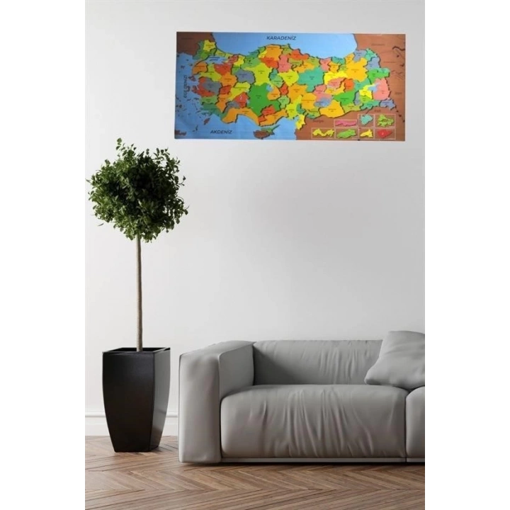 Renkli Türkiye Haritası Manyetik Yapıştırıcı Gerektirmeyen Duvar Stickerı 118 CM * 56 CM