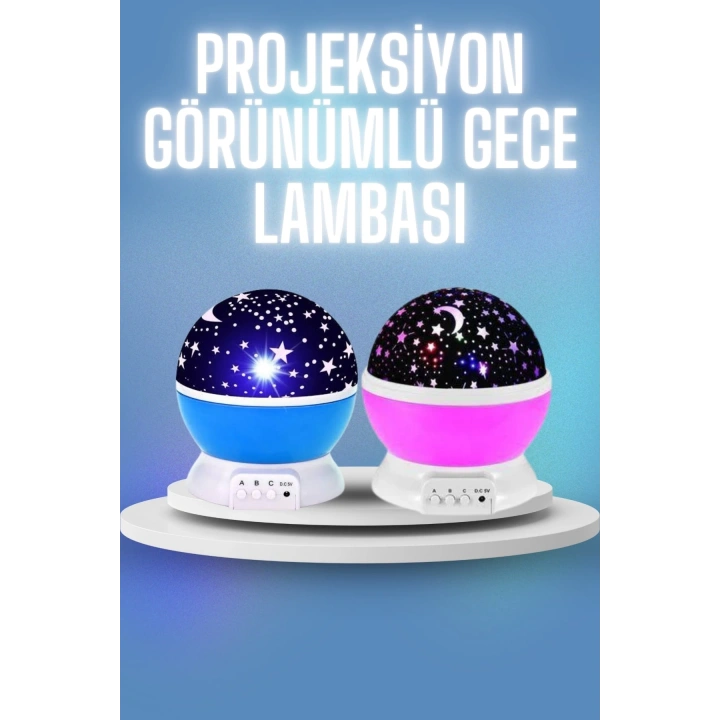 Renkli Yıldızlı Gökyüzü Projeksiyon Gece Lambası Pilli ve USB Kablolu
