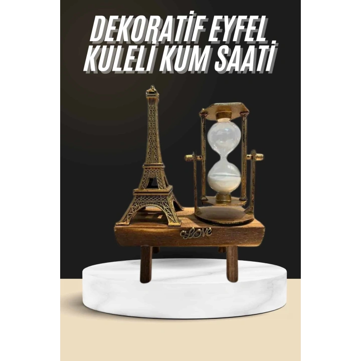 Retro Eyfel Kulesi Ve Kum Saati Dekoratif Ahşap Görünümlü Masa Biblosu