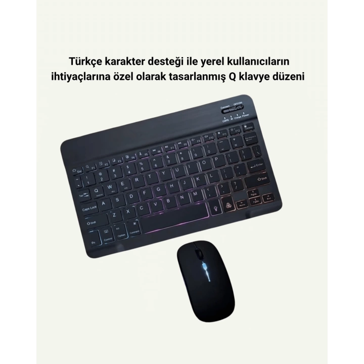 RGB Aydınlatmalı Şarjlı Kablosuz Klavye ve Mouse Seti – Modern ve Kompakt Tasarım