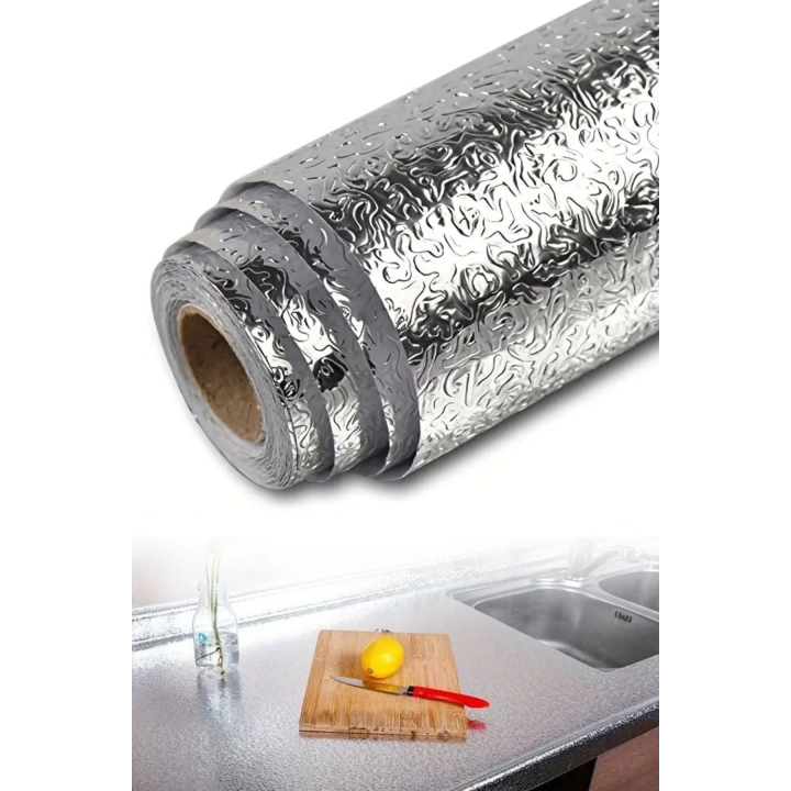 Rulo Gümüş Alüminyum Folyo Duvar Kağıdı, Kendinden Yapışkanlı Raf İçi, Su Geçirmez Folyo  2 mt x 60 cm