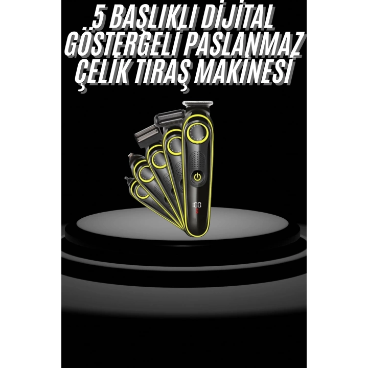 Saç Sakal Şekillendirici Tıraş Makinesi 5 Başlıklı Paslanmaz Çelik Bıçaklı Unısex