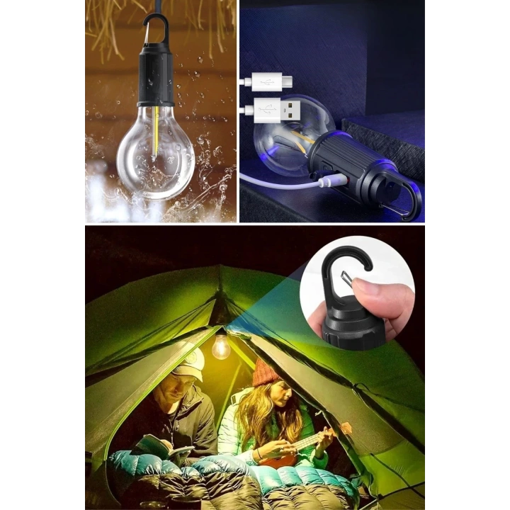 Şarj Olabilen 3 Farklı Mod LEDli Kendiliğinden Asma Kancalı Kamp,Dış Cephe ası