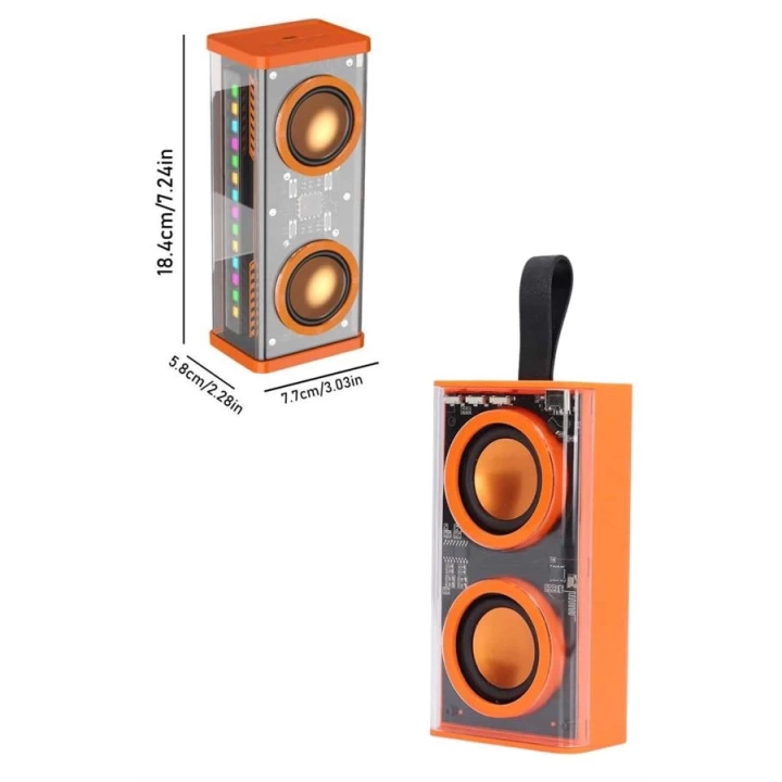 Şeffaf Taşınabilir Bluetooth Hoparlör Uzun Ömürlü Çift Hoparlörlü
