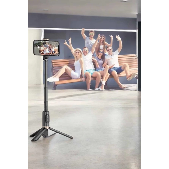Selfie Çubuğu Tripod Kumandalı Telefon Tutucu Siyah