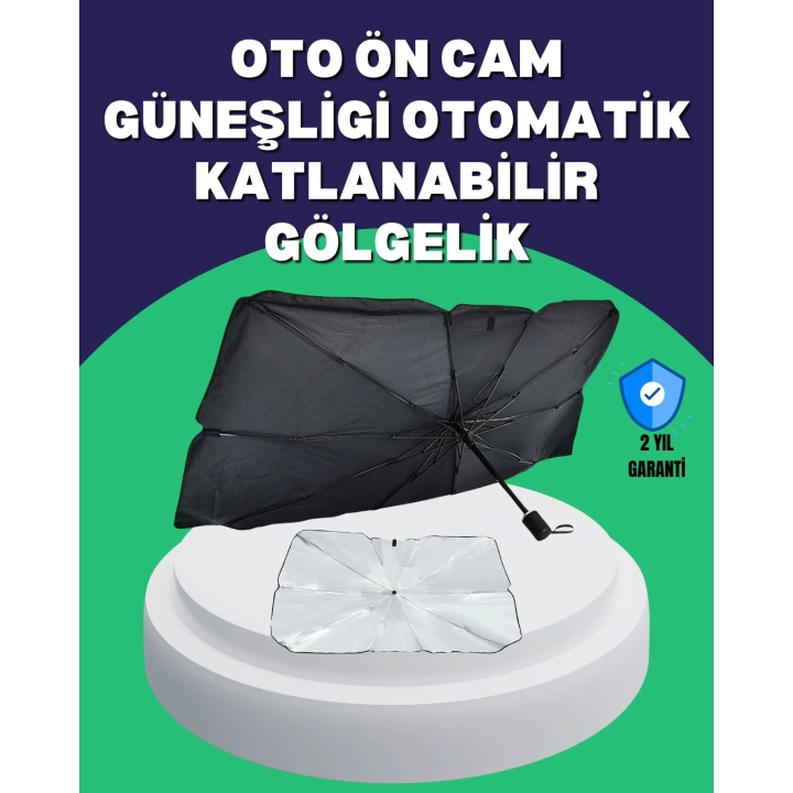 Şemsiye Tasarımlı Katlanabilir Araç Güneşliği – Geniş Uyumlu, UV Koruma