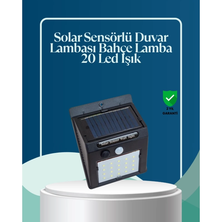 Sensörlü 20 LED Solar Duvar Lambası 3 Metre Algılama Mesafesi