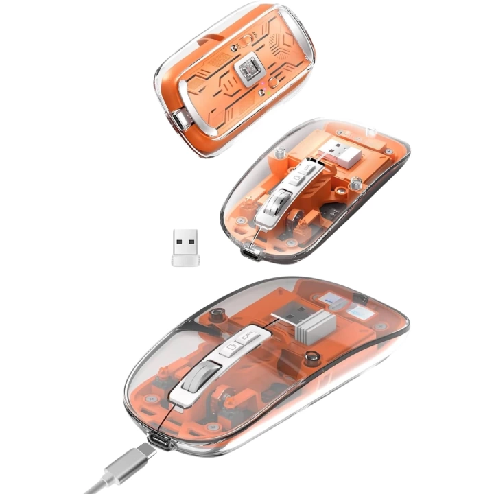 Sessiz Tıklama Çift Modlu Bluetooth Ve Alıcı Şeffaf Mouse Fare