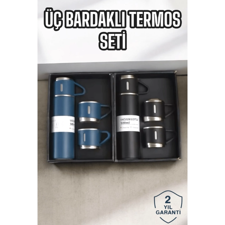 Şık ve Dayanıklı 3 Bardaklı Termos Seti Uzun Süre Isı Koruma Özellikli