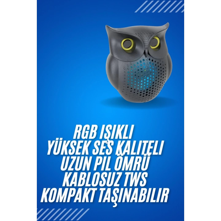 Siyah Bluetooth Hoporlör Baykuş Speaker Bluetooth 5.0 Bağlantılı