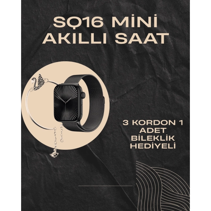 SQ-16 Mini Series 10 Akıllı Saat | Şık ve Hafif Tasarım, 3 Kordon Seçeneği