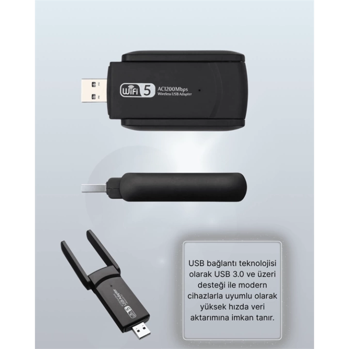 Tak-Çalıştır Özellikli Çift Bant WiFi Adaptör – 1200 Mbps