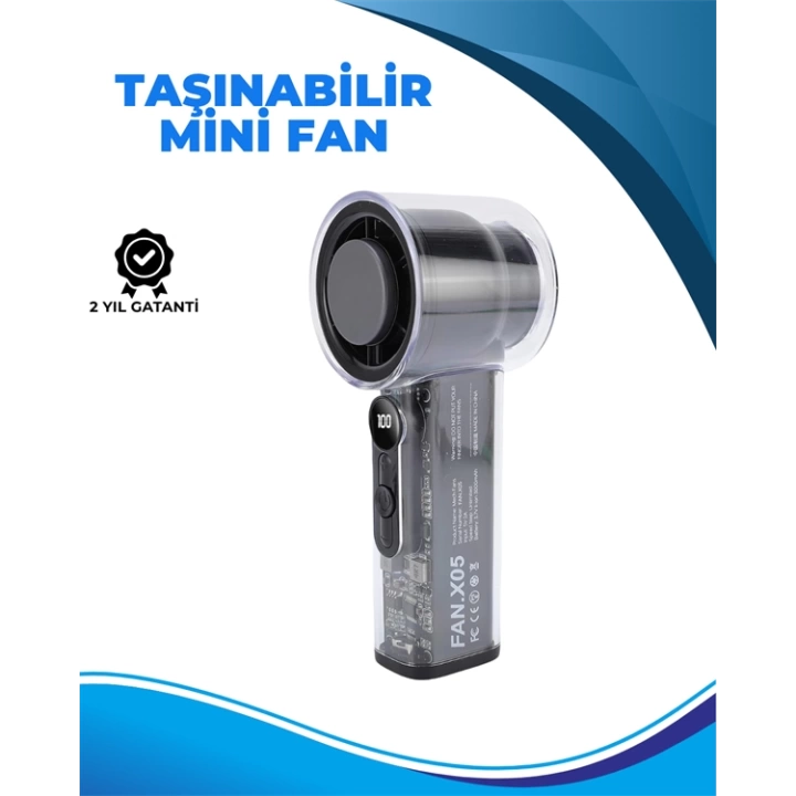 Taşınabilir El Fanı | 100 Seviyeli Rüzgar Hızı Ayarı | Sessiz Çalışma | Dijital Ekranlı