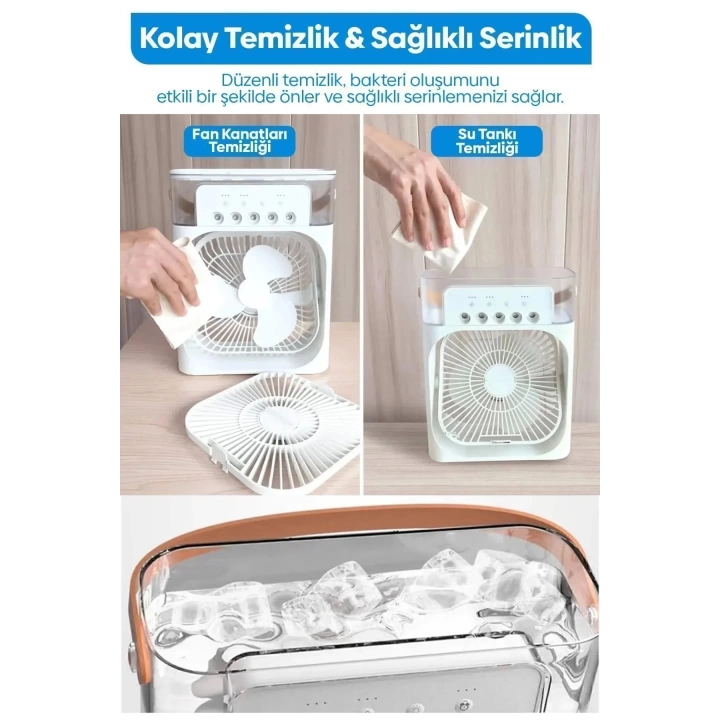 Taşınabilir Işıklı 5 Spreyli Vantilatör Buzlu Buharlı Vantilatör Mini Fan Nemlendirici