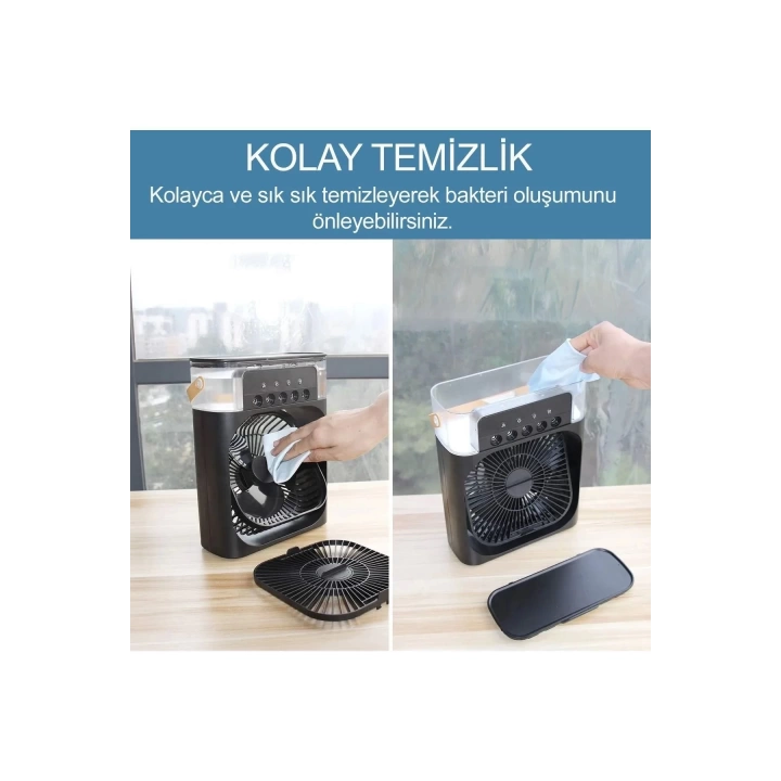 Taşınabilir Işıklı 5 Spreyli Vantilatör Buzlu Buharlı Vantilatör Mini Fan Nemlendirici