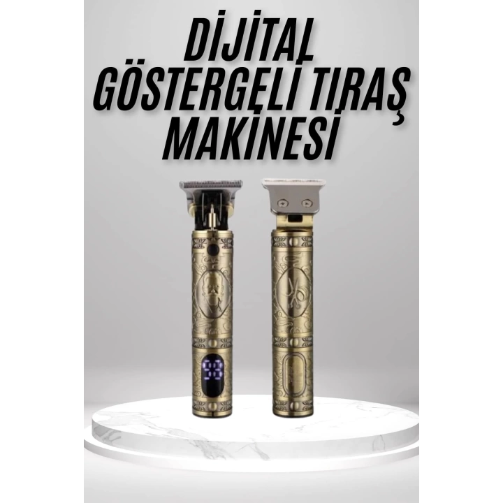 Tıraş Makinesi Saç Sakal Ense Çizim Profesyonel LCD Ekran Paslanmaz Çelik