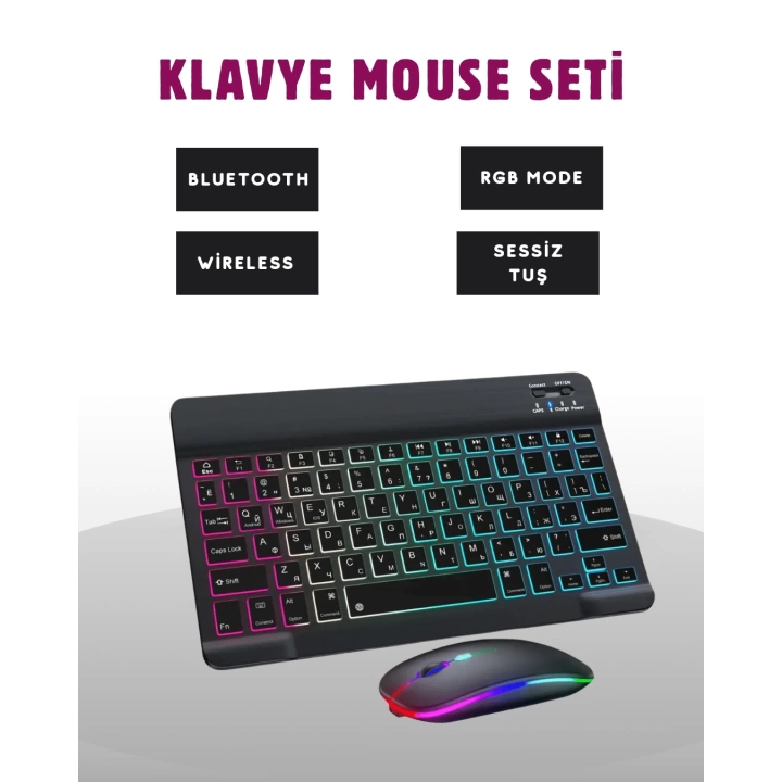 Türkçe Q Klavye Düzenli RGB Kablosuz Klavye Mouse Set