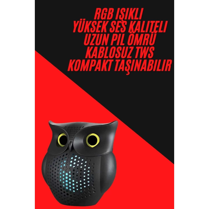 TWS Bluetooth Hoparlör Baykuş Tasarımlı Taşınabilir RGB Işıklı Uzun Pil Ömrü