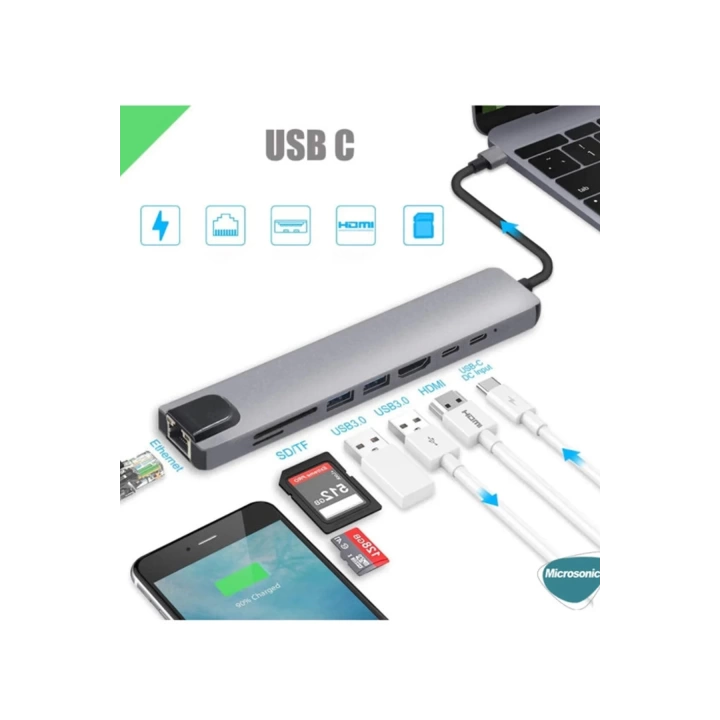 Type-c To Hdtv Multifunction Adapter 8 Port Kablo