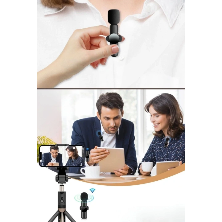 Type C Uyumlu İphone Dönüştürücülü Kablosuz Yaka Mikrofonu Android ve İphone Uyumlu Mini Mikrofon