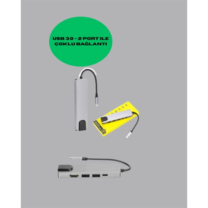 Type‑C Dönüştürücü – 2×USB3.0, SD/MS, 4K HDMI & RJ45 ile Profesyonel Kullanım