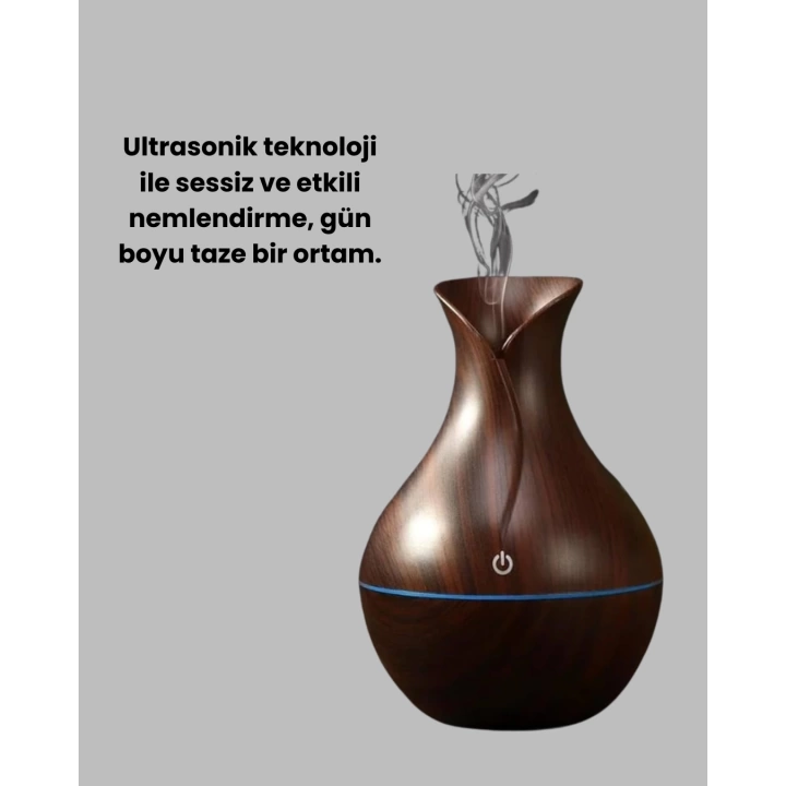 Ultrasonik Ahşap Desenli 130ml Aromaterapi Difüzör ve Hava Nemlendirici