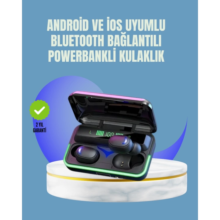 Uzun Pil Ömürlü E10 Powerbank Bluetooth Kulaklık LED Gösterge