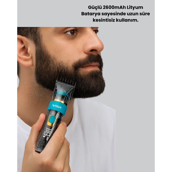 VGR V-695 Saç ve Sakal Kesme Makinesi LED Ekranlı 5 Uzunluk Ayarı