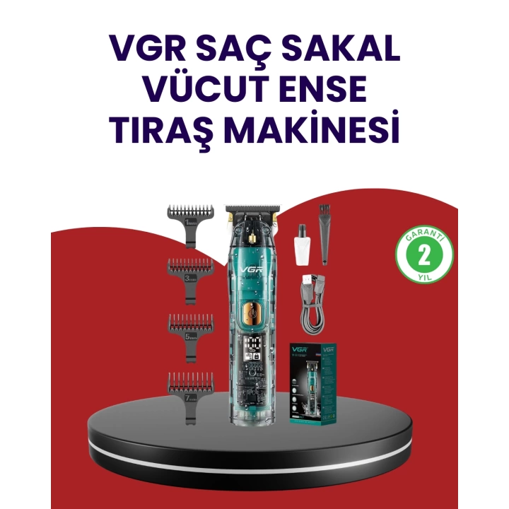 VGR V-695 Şarjlı Profesyonel Erkek Saç Sakal Tıraş Makinesi IPX7 Su Geçirmez