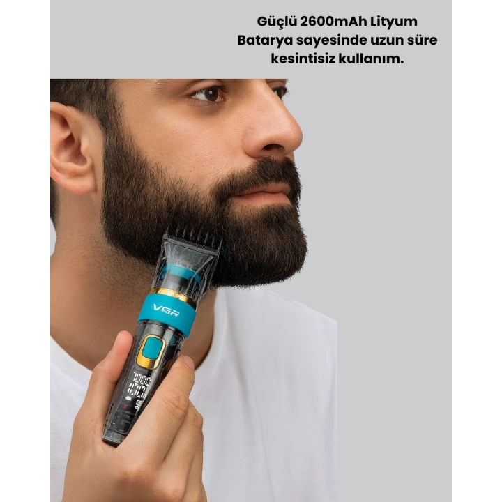 VGR V-695 Şarjlı Saç Sakal Tıraş Makinesi 2600mAh Batarya ve Kılavuz Taraklı