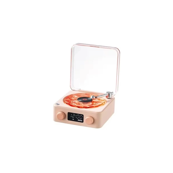 Waves Nostalji Plak Görünümlü Bluetooth Hoparlör 3d Ses Dalgası Retro Müzik Plak Pembe