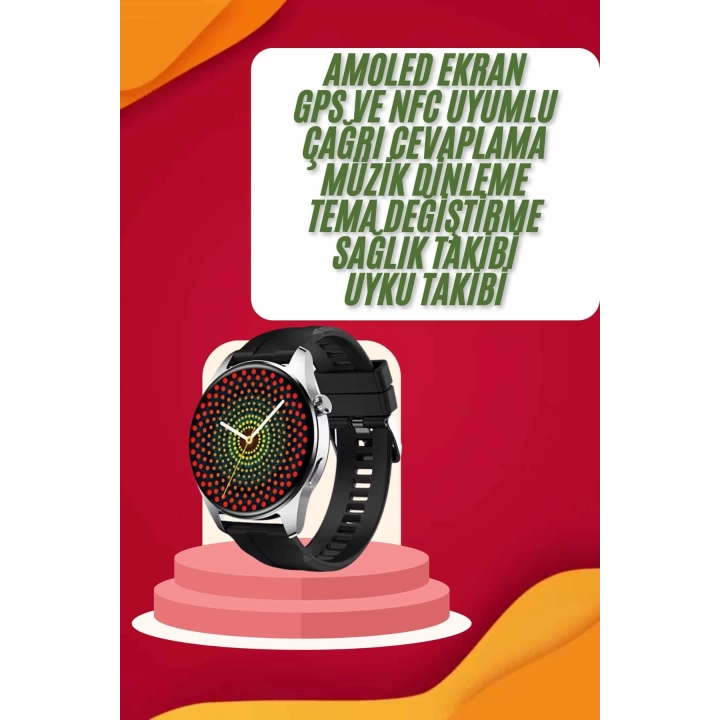 Yeni Nesil Akıllı Saat Çift Kordonlu 1.5 Inç Yuvarlak Ekran GPS ve NFC Uyumlu